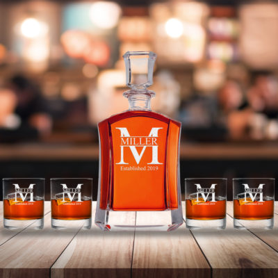 Shaped Miller Design Personalized Decanter & Rock Glasses Set