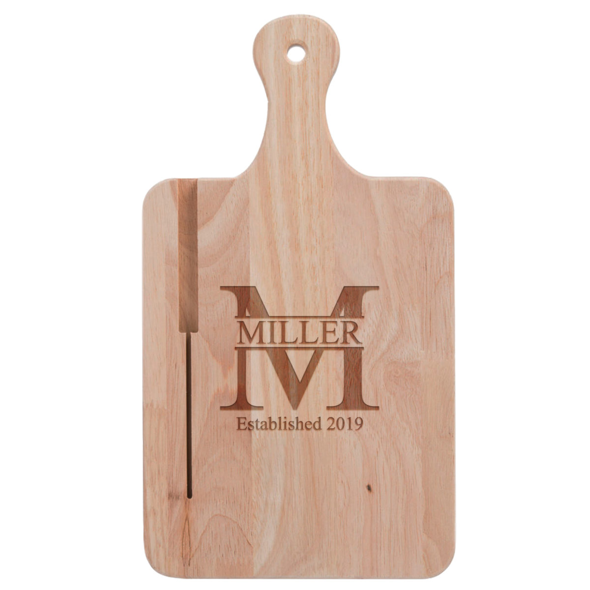Personalized Monogram Charcuterie Cutting Board w/ Knife Slot and Handle - Image 6
