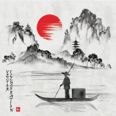 Landscape with Sun and Fisherman Acrylic Print