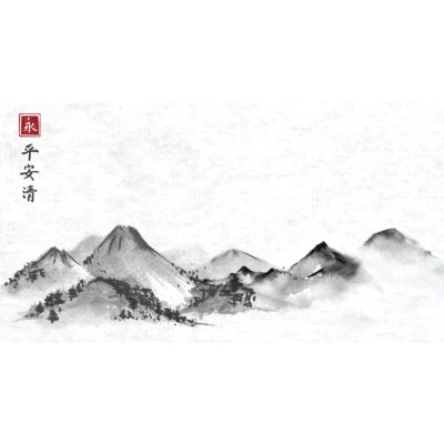 Japanese Mountains in Ink Acrylic Print